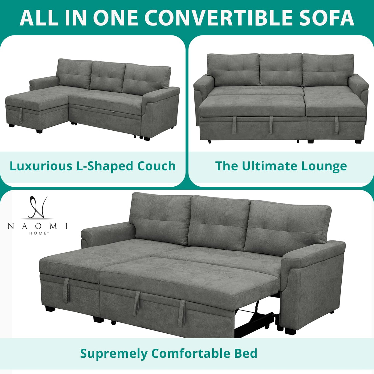 Transform Any Space: Sleeper Sectional Sofa with Convertible Sofa Bed & Inviting Chaise