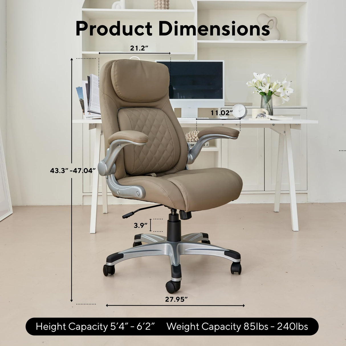 Ergonomic Office Chair Premium Microfiber Leather Adjustable Lumbar Support, Home