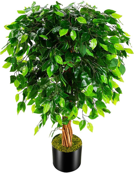 7ft Artificial Ficus Silk Tree (82in) with Plastic Nursery Pot Faux Tree,