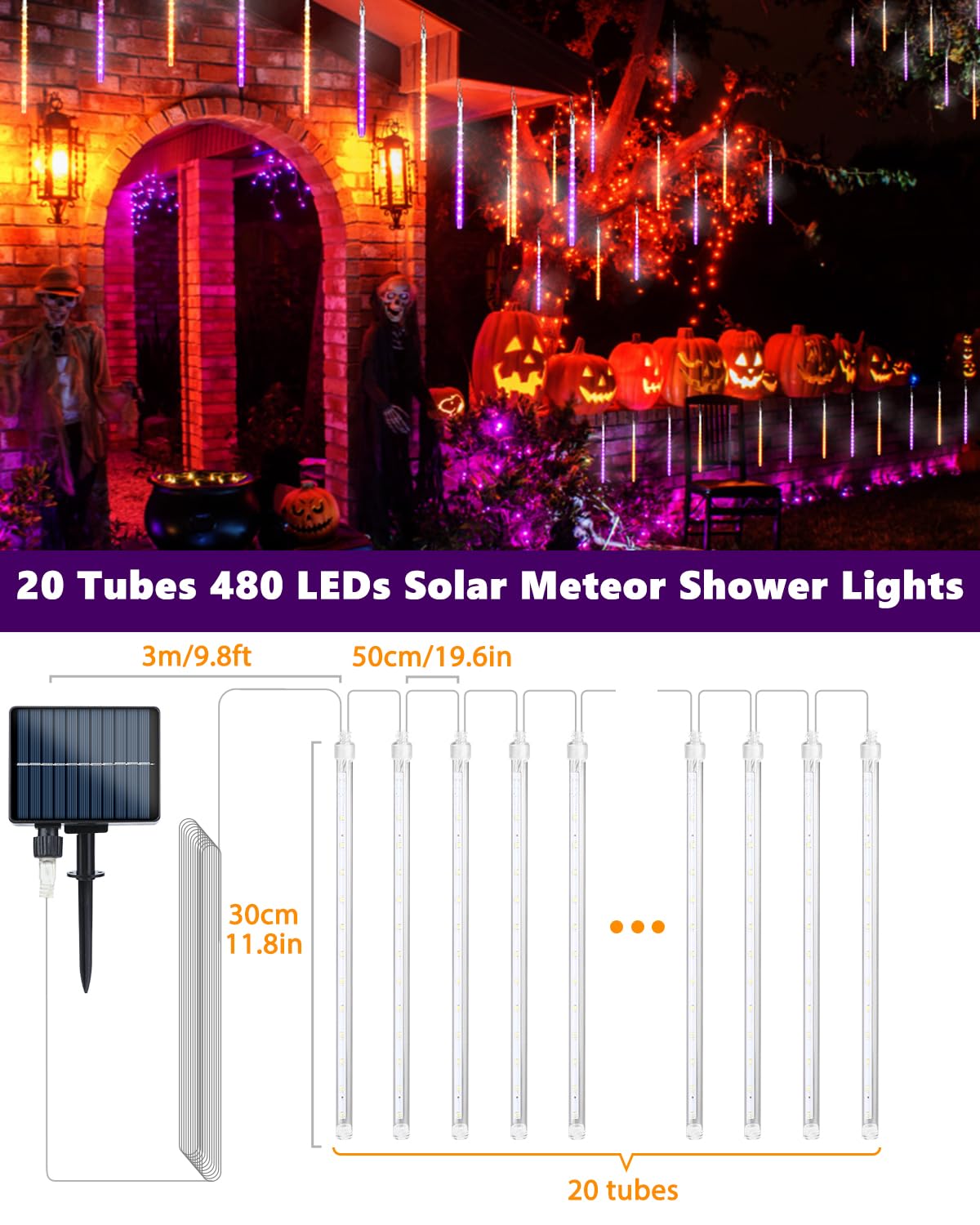 Hlloween Lights 20 Tubes 480 LED Meteor Shower Icicle Lights Raindrop Lights