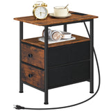 End Table with Charging Station, Narrow Side Table,