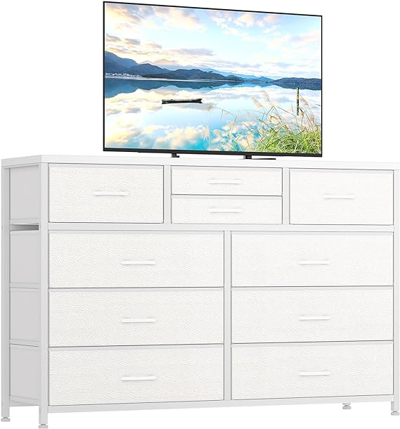 Dresser for Bedroom TV Stand for 55” TV, Entertainment Center with 10 Drawers