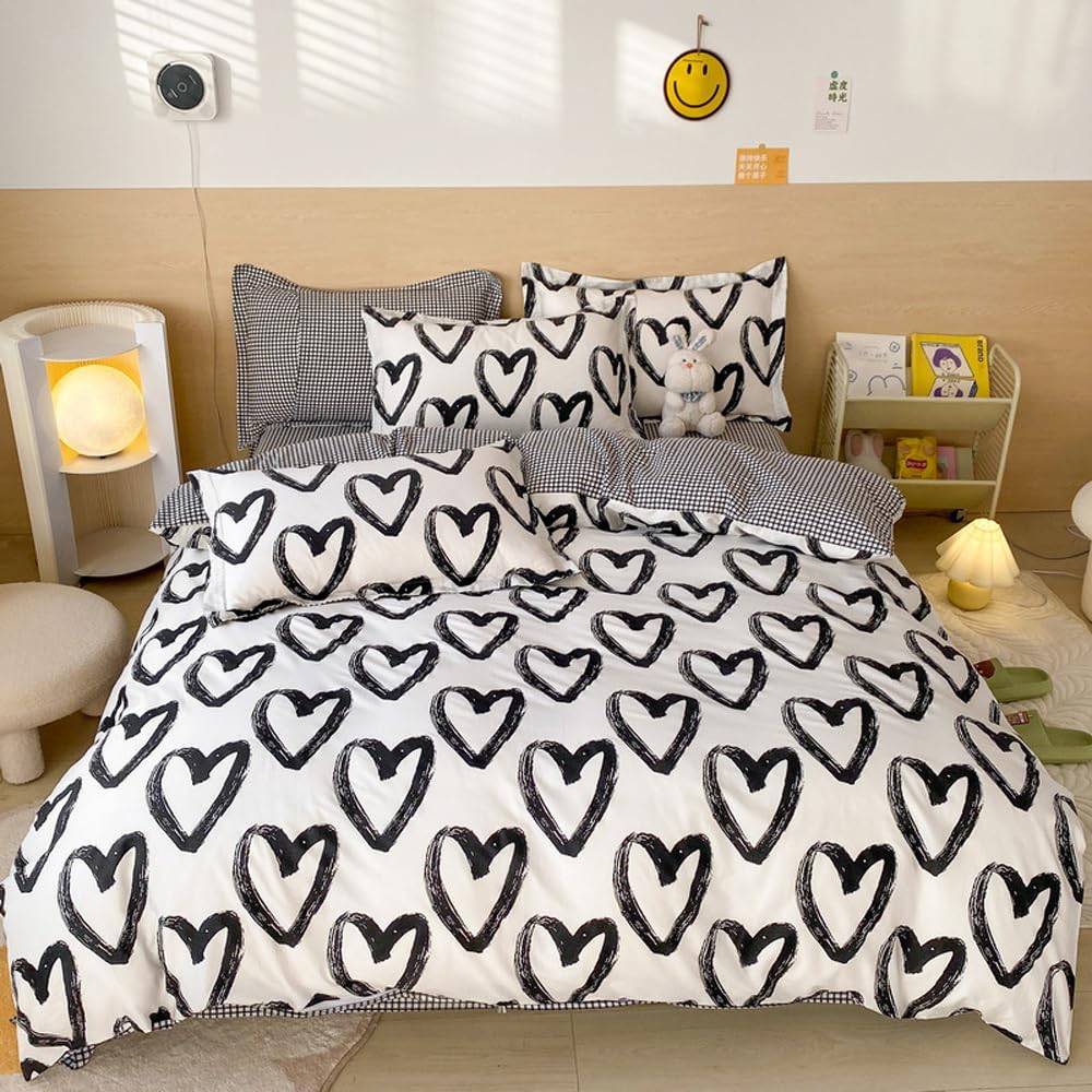 Love Comforter Sets Twin Black and White Bedding Comforters Cotton Women Girls Heart