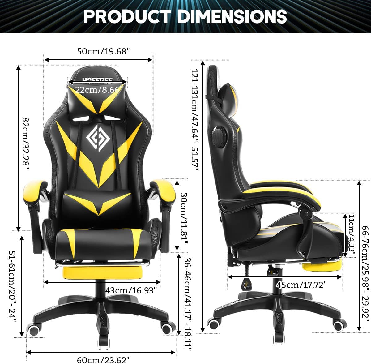 Ergonomic Gaming Chair with Massage, Bluetooth Speakers & RGB LED Lights