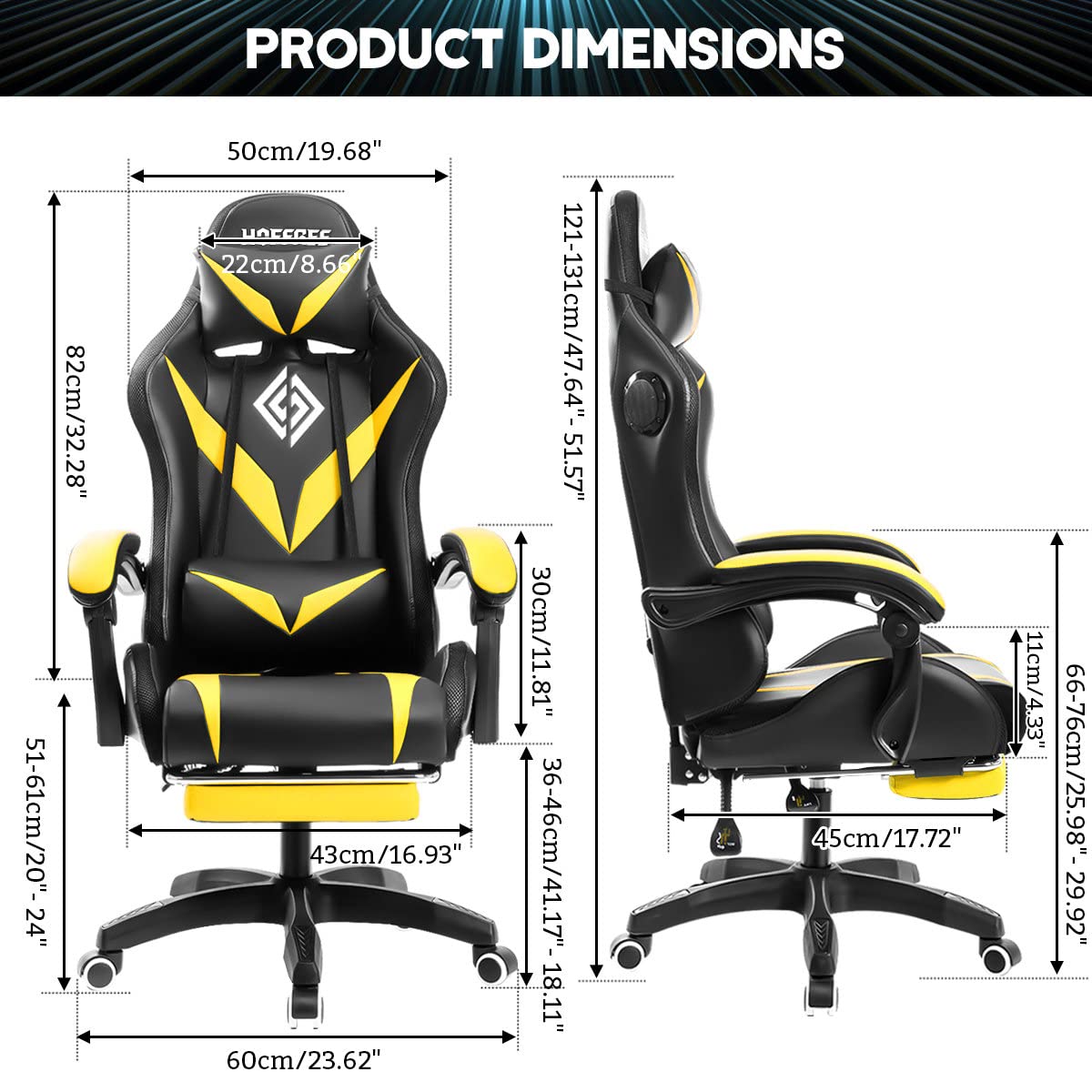 Ergonomic Gaming Chair with Massage, Bluetooth Speakers & RGB LED Lights