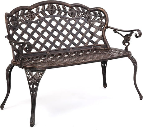 42.5" Patio Garden Bench Outdoor Metal Rose Loveseat