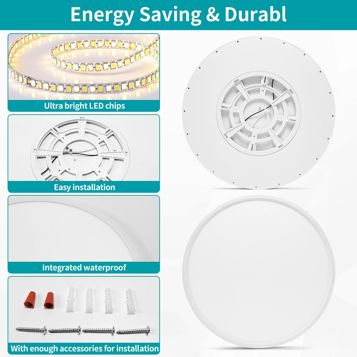 24 Inch Round Led Ceiling Light Fixture, Ultra Thin Flush Mount, Dimmable with Remote