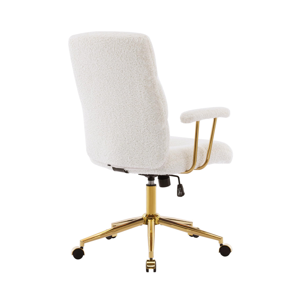 White Boucle Office Chair with Gold Base - Height Adjustable Desk Chair