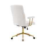 White Boucle Office Chair with Gold Base - Height Adjustable Desk Chair