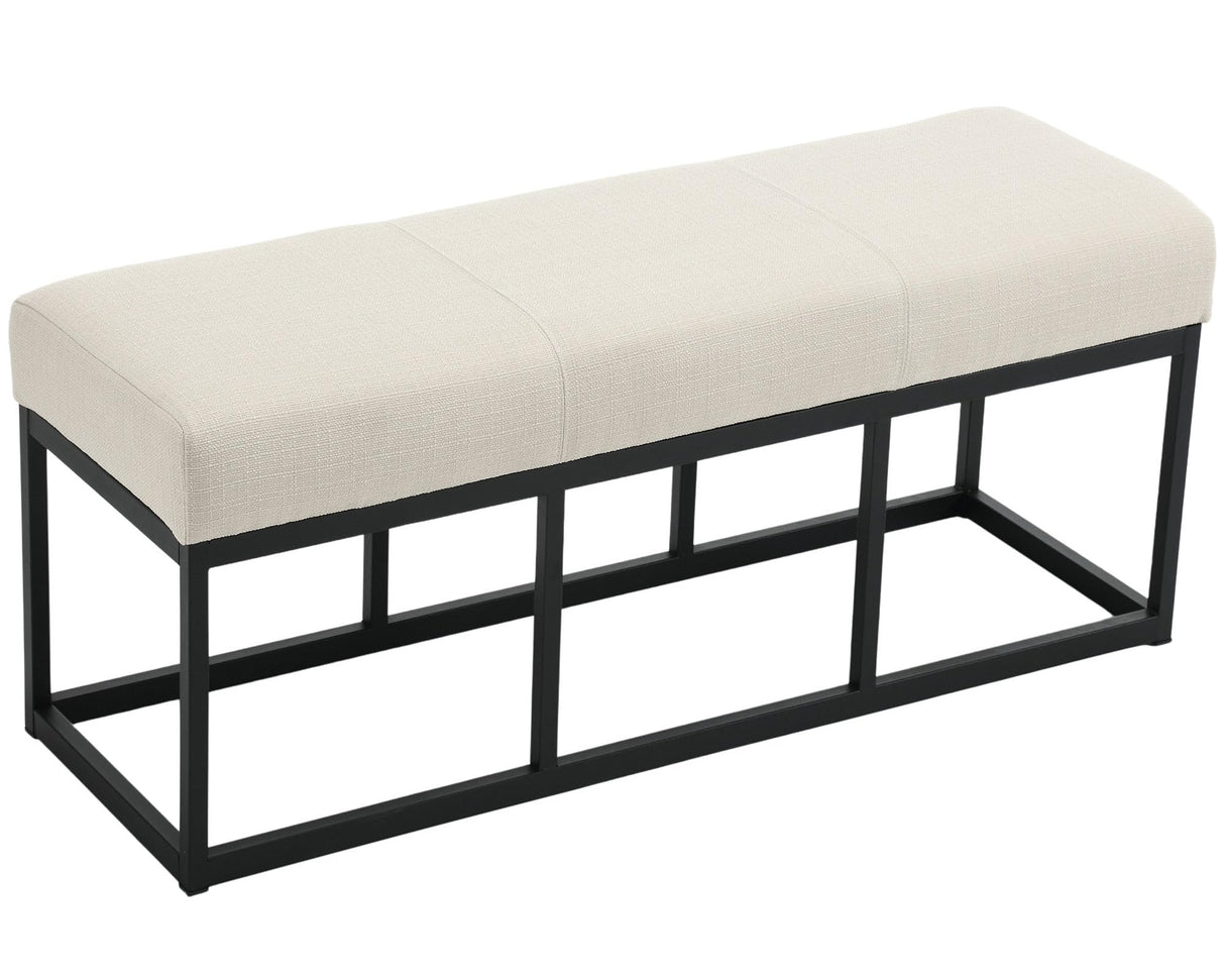 Linen Upholstered Dining Bench with Black Metal Base, 45.25" W Entryway