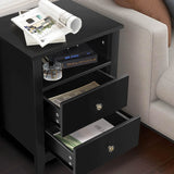 Black Nightstand Set of 2, Bedroom Nightstand with 2 Storage Drawers