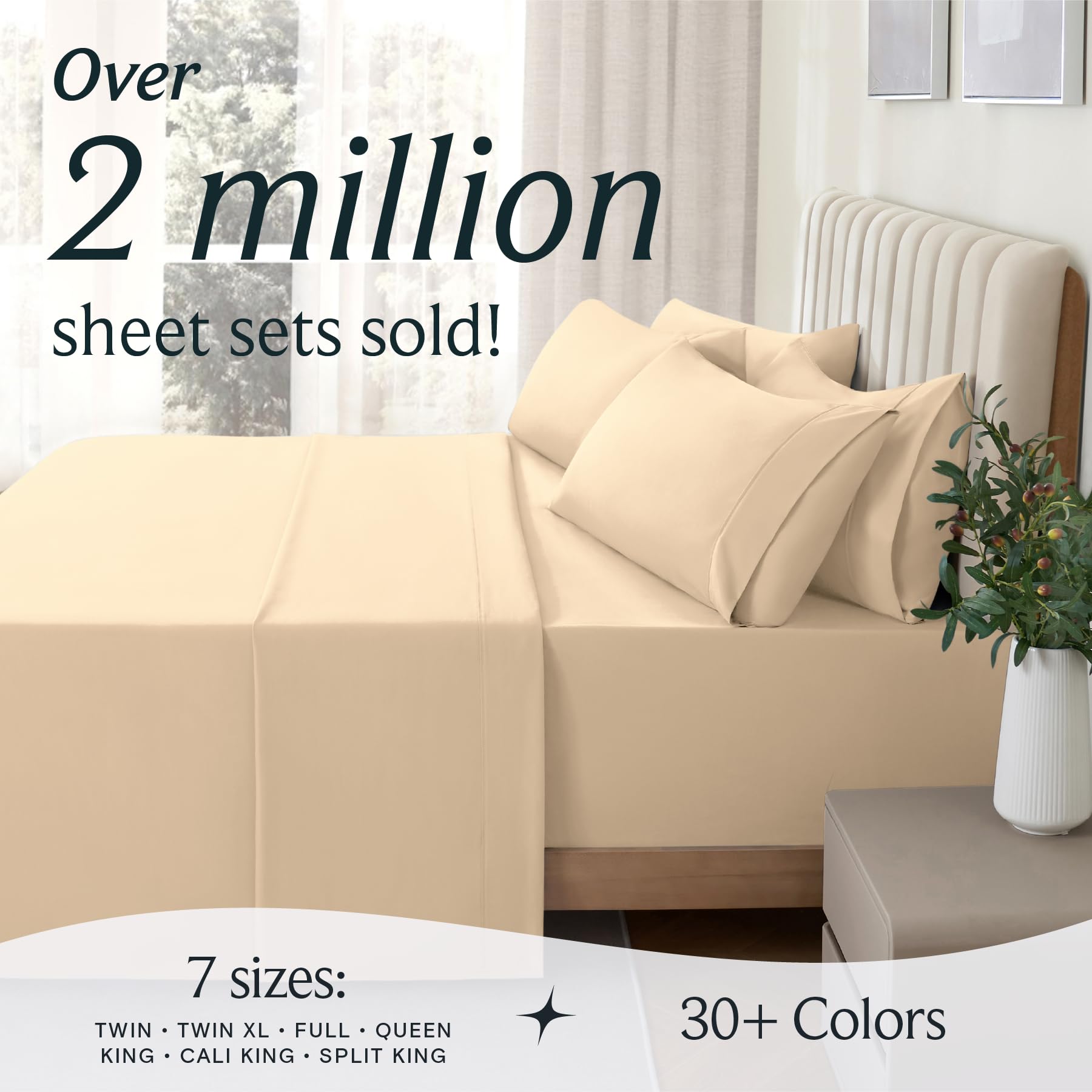 7 PC Split King Sheet Set, Breathable Luxury Bed Sheets