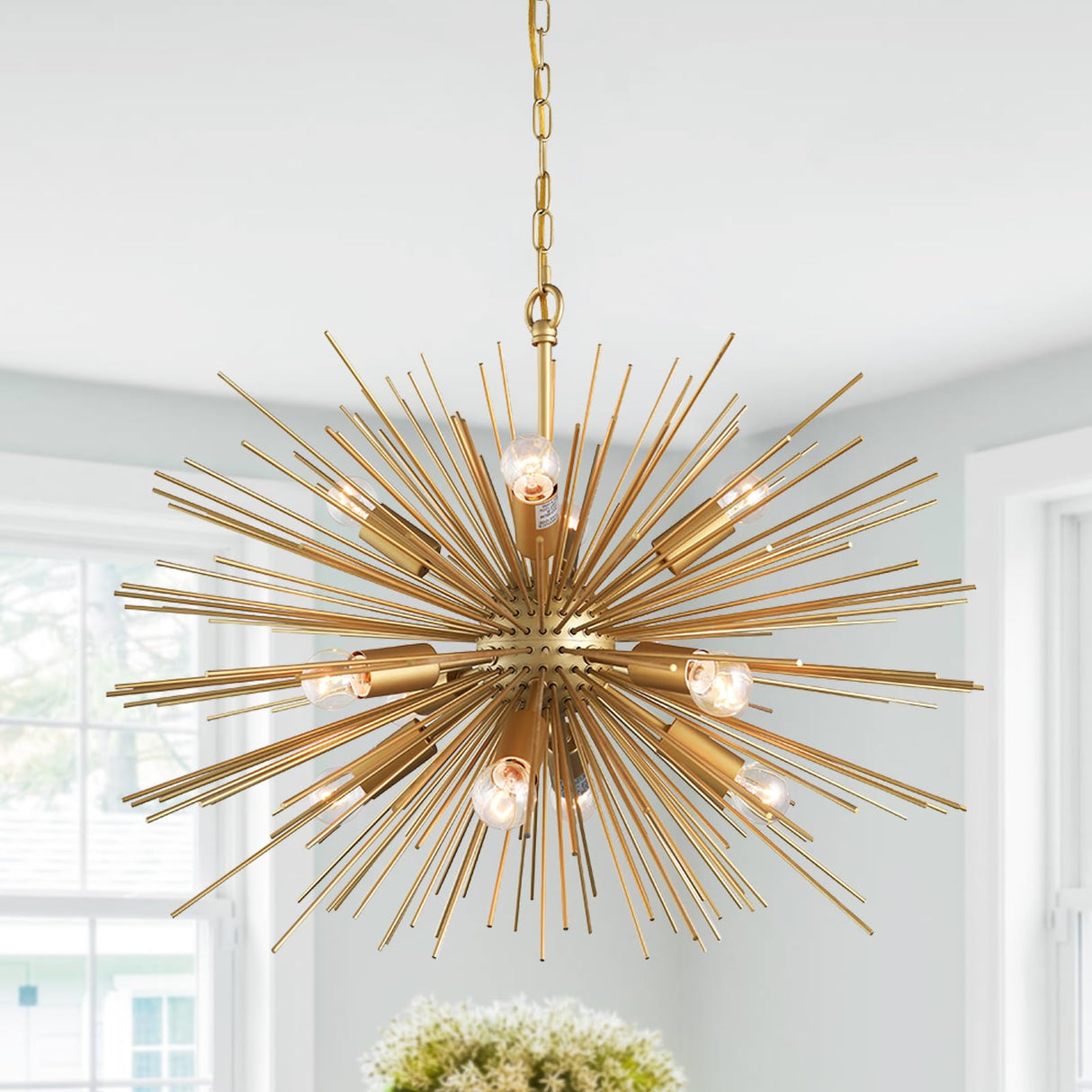 12-Light Gold Sputnik Chandelier 24in Mid-Century Sputnik Light Fixture