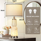 26" Glass Table Lamps Set of 2, Touch Control Modern Bedside Lamps with USB A+C