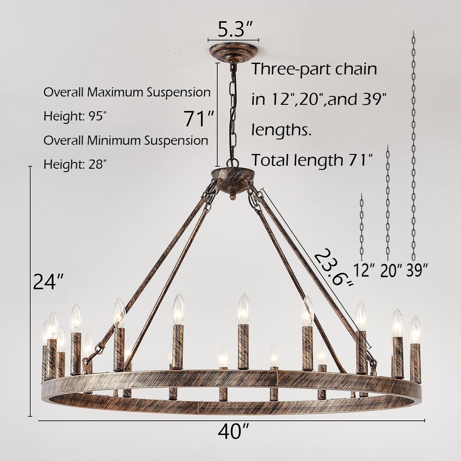 wagon wheel chandelier Bronze,patina color 20-Light Farmhouse wagon Wheel