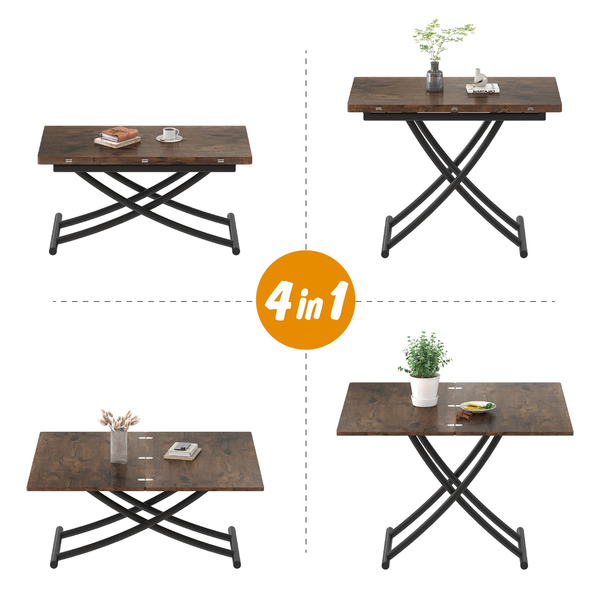 Multifunctional Folding Dining Table, Height Adjustable Lift Top Coffee Transformer