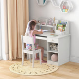 Kids Study Desk, Children Wooden Computer Desk with Hutch, Bookshelf, Keyboard Tray