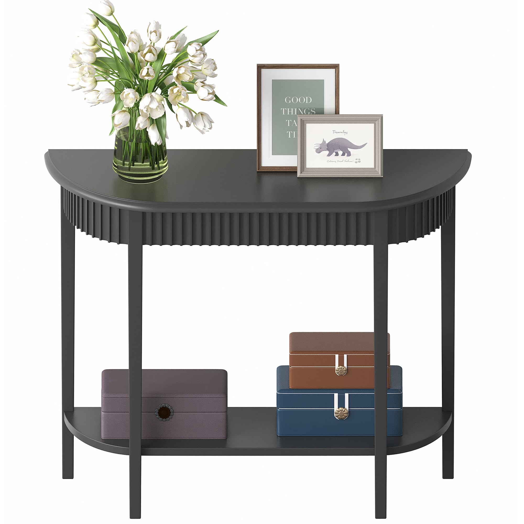 Black Half-Moon 2-Tier Console Table for Entryway