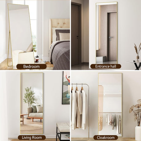 Full Length Mirrors 65"x24" Rectangle Mirror Gold Mirror Full Body Mirror Gold Vanity Wall Mirror, Brushed Metal Frame Anti-Rust, Tempered Glass Mirror for Bathroom, Bedroom, Entryway, Living Room