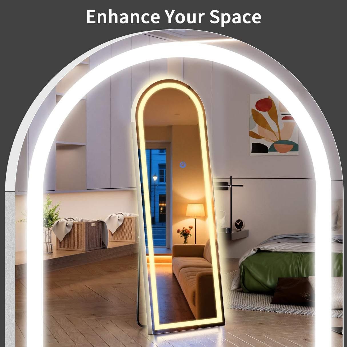 Arch Full Length LED Mirror 56x20 - Standing Floor Mirror with Adjustable Lighting