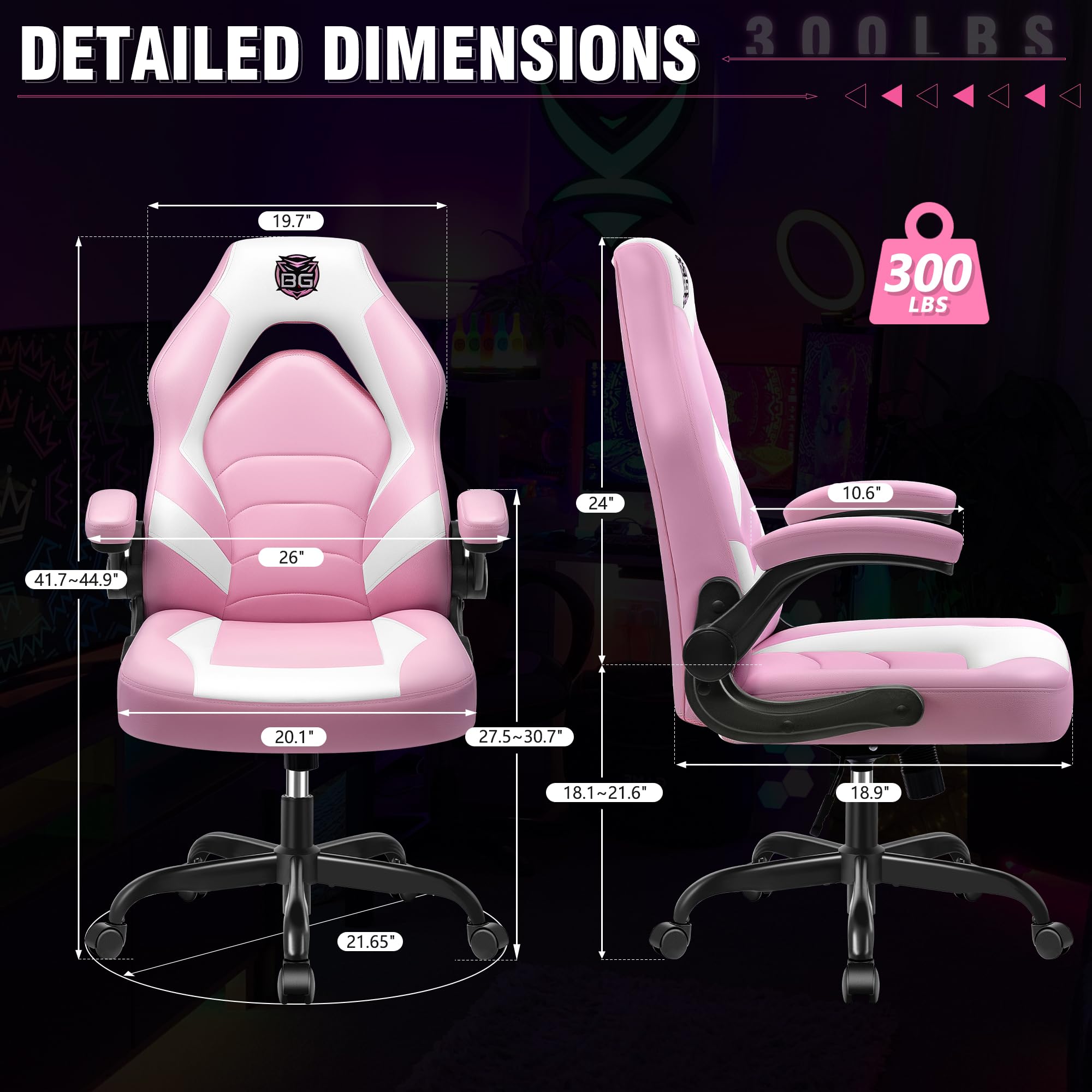Ergonomic Gaming Chair with Lumbar Support - Pink Leather High-Back Office Chair