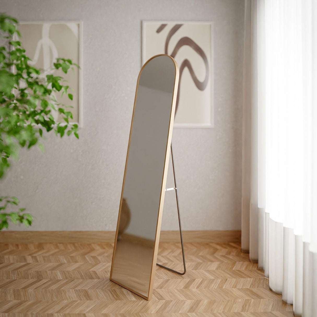 Skinee Floor Mirror in a Gold Aluminum Frame, 14"x60"