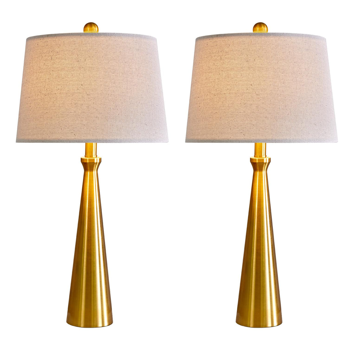 25.75” Modern Table Lamps with USB Port Set of 2 Accent Gold Nightstand Lamp