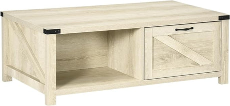 Farmhouse Coffee Table with Storage and Drawer, Rustic Coffee Table for Living Room,