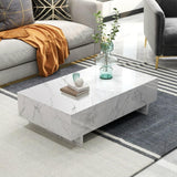 41" Marble White Cool Coffee Table for Living Room,Rectangular Glossy Smart Contemporary Center