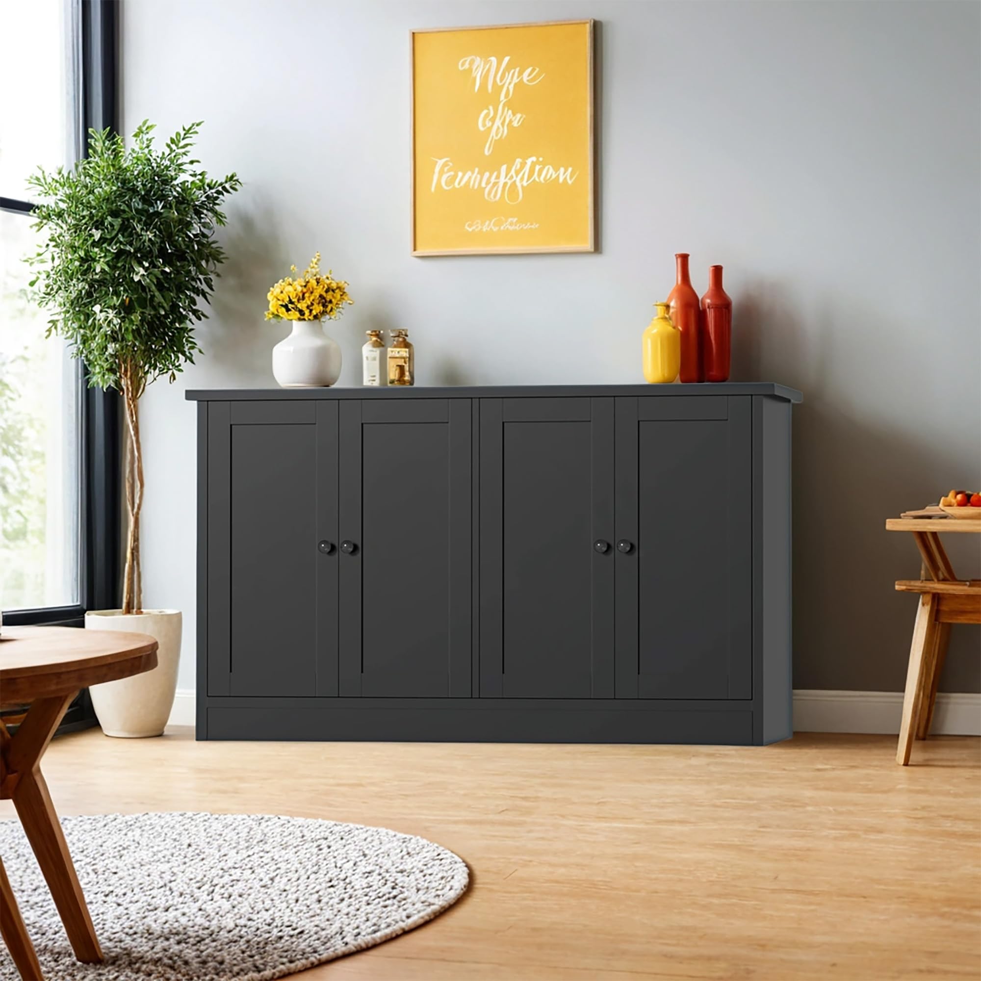 Black Buffet Storage Cabinet with W Coffee Bar Cabinet