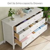 White Dresser, Chest of Drawers, Modern 6 Drawer Double Dresser with Deep Drawers