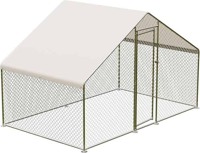 FeatherFort Metal Chicken Coop – PVC Mesh, Locking Door & UV Waterproof Roof