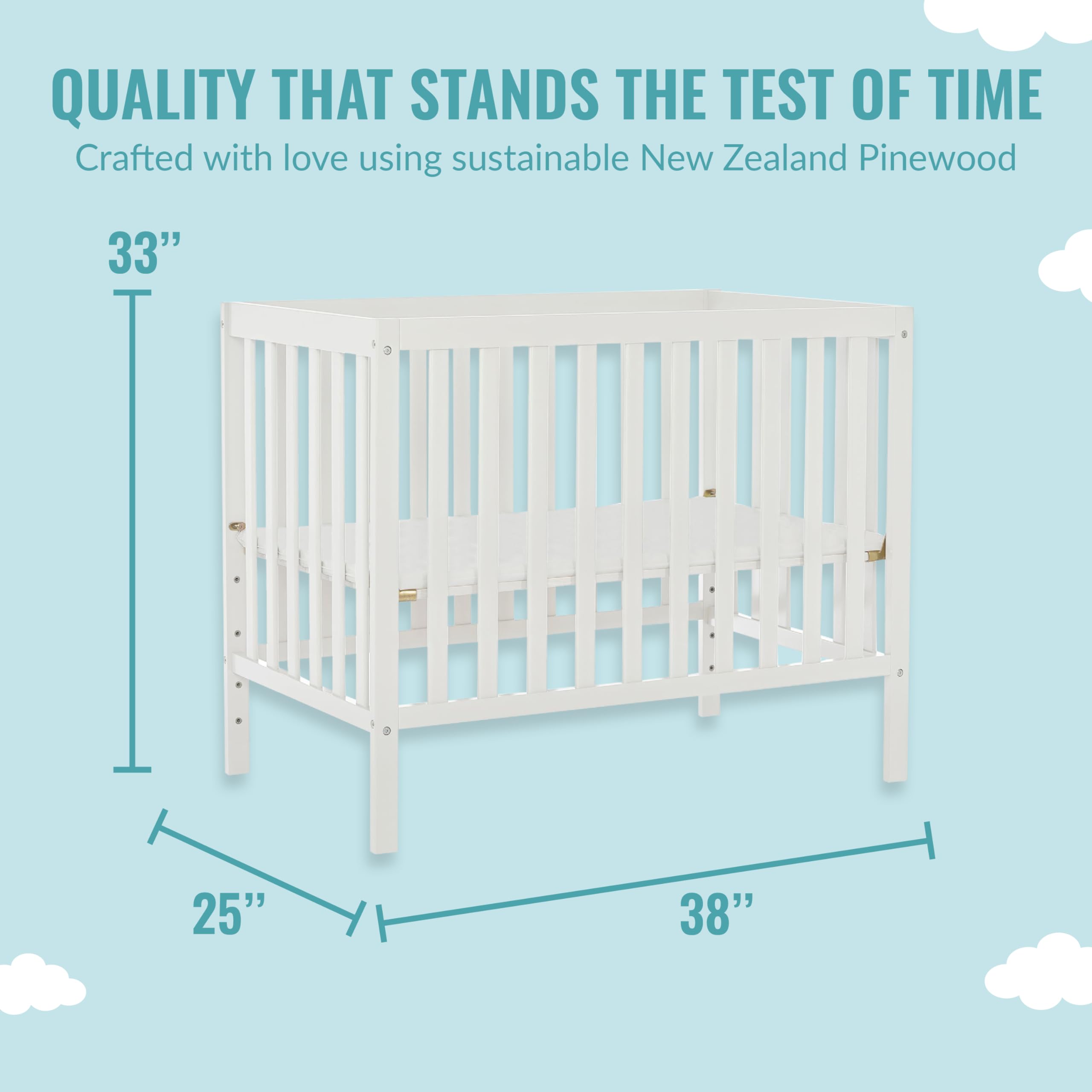 Edgewood 4-In-1 Convertible Mini Crib In White, JPMA Certified, Non-Toxic Finish,
