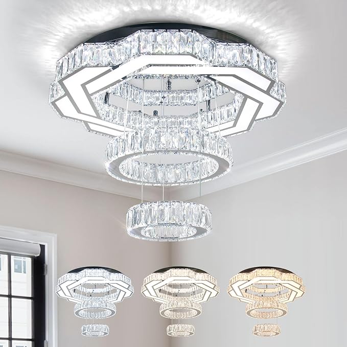 22.5" Crystal Chandeliers Living Room Modern Chandelier Crystal Ceiling Light LED 2