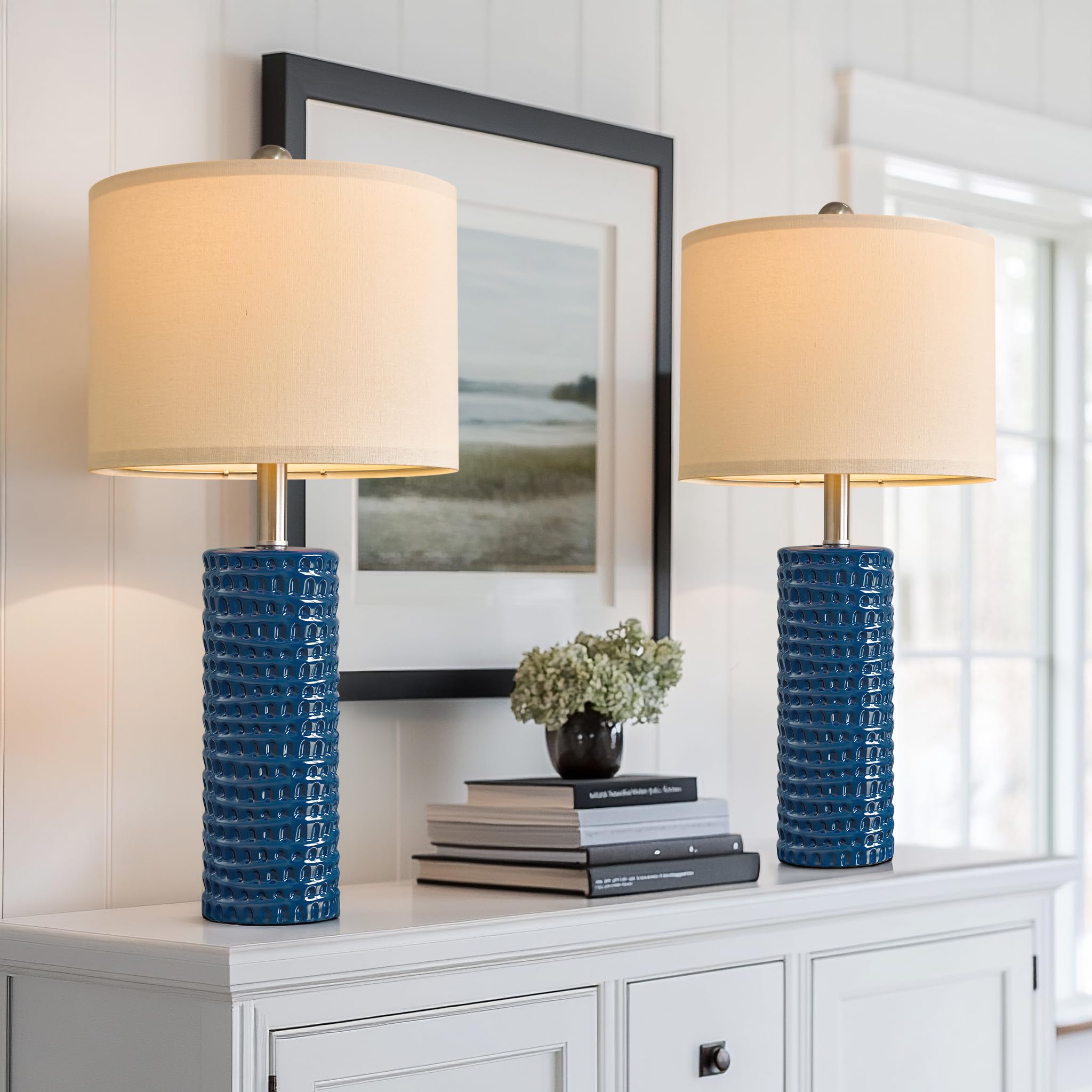 24.75" Modern Accent Ceramic Table Lamp Set of 2 for Bedroom Desk Decor