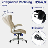 +Posture Ergonomic PU Leather Office Chair. Click5 Lumbar Support with FlipAdjust