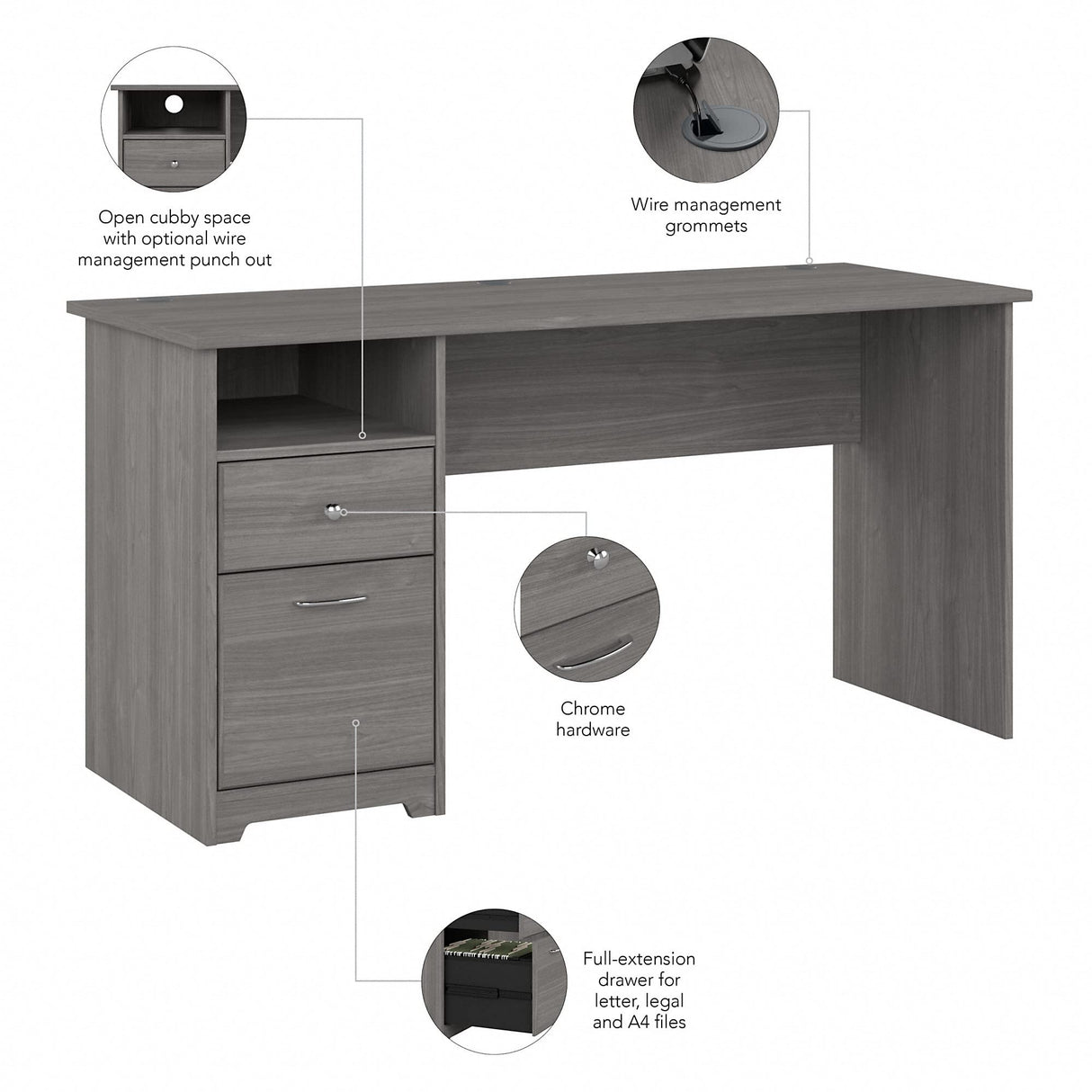 Cabot Desks for Home Office with Storage and Chrome Hardware, Elegant Computer