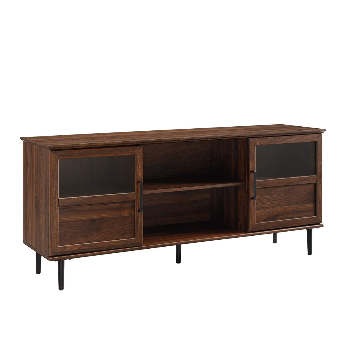 Modern Farmhouse Wood and Glass TV Stand with 2 Cabinet Doors for TV