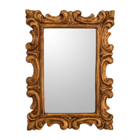 Artisan Handmade Wood Wall Mirror Curl Motif Conacaste from Guatemala Gold Tone