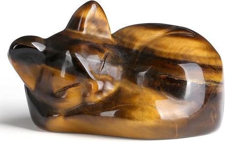 2" Cat Decors Statue Amethyst Crystal Sleeping Cat Decor Hand Carved Cute Cat Figurines