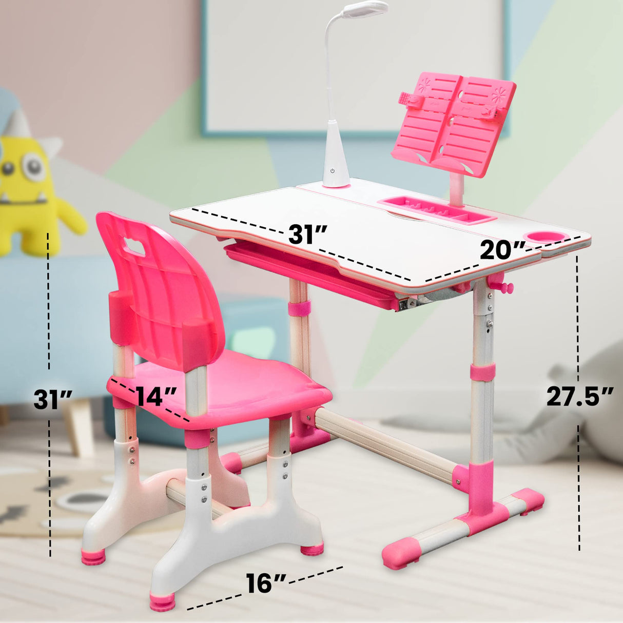 Kids Table and Chair Set, Height Adjustable Children's Study Desk - for Baby Bedroom,