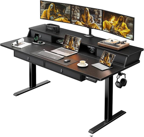 Standing Desk with Drawers, 55 x 30 Inches Height Adjustable Desk with Storage