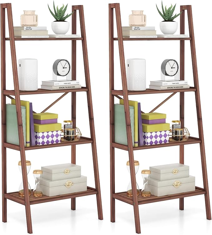 4-Tier Bamboo Bookshelf, Indoor Free Standing Plant Stand Display Rack w/Anti-Tipping