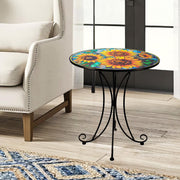 18" Sunflower Metal Accent Table, Indoor/Outdoor Small Round Table, Plant Stand