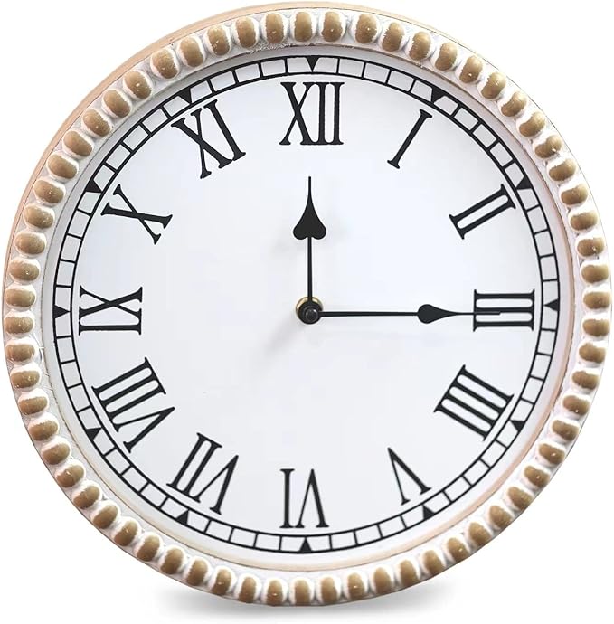 12 Inch Handmade Rustic Wall Clock with Wooden Beads, Real Wood Clock, Farmhouse Wall Clock Decor,