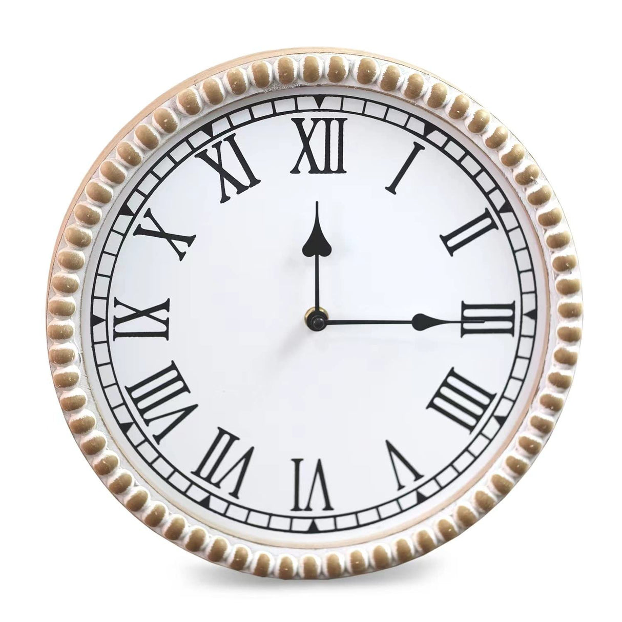 12 Inch Handmade Rustic Wall Clock with Wooden Beads, Real Wood Clock, Farmhouse Wall Clock Decor,