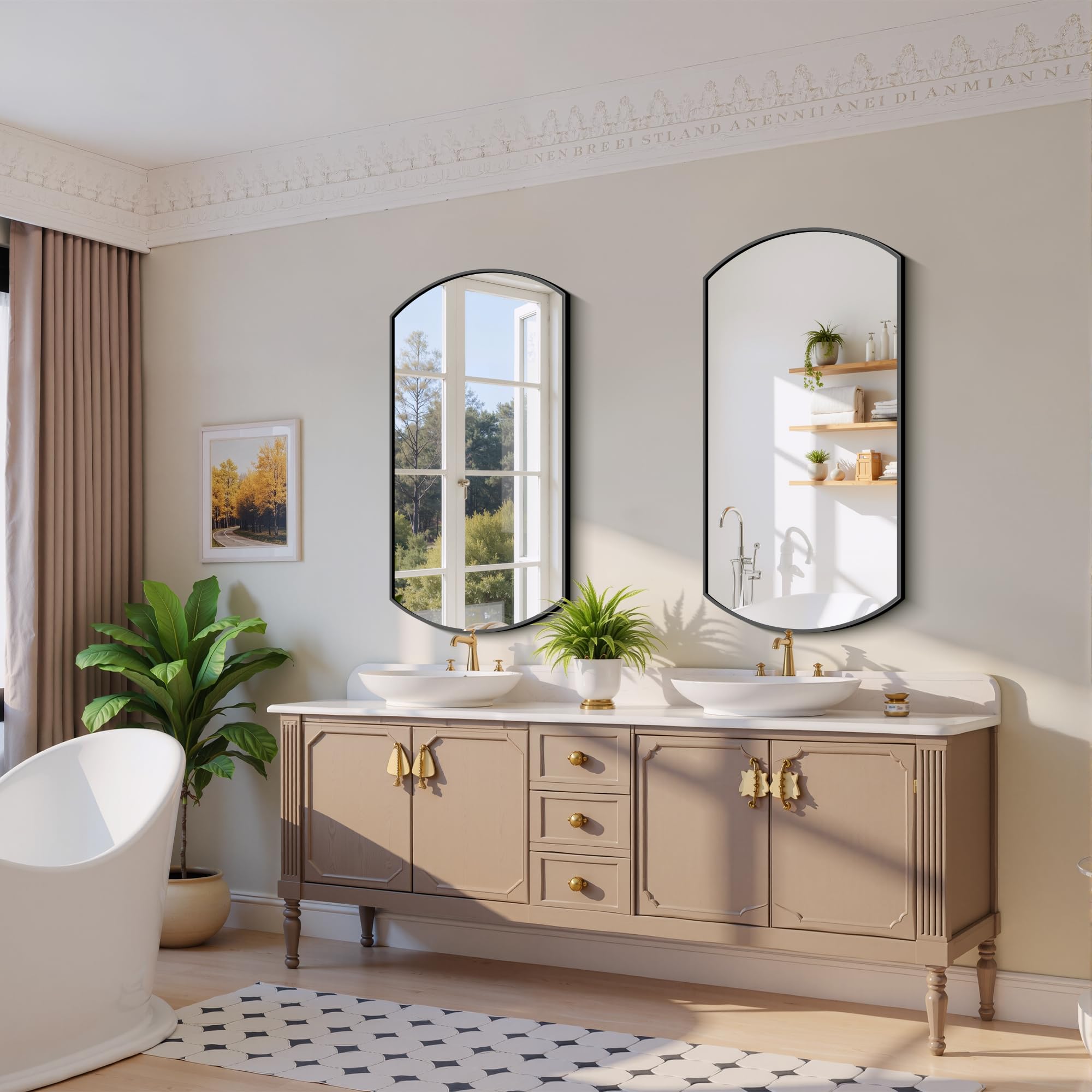 Black Oval Bathroom Mirror 20x40 Inch Wall Mounted