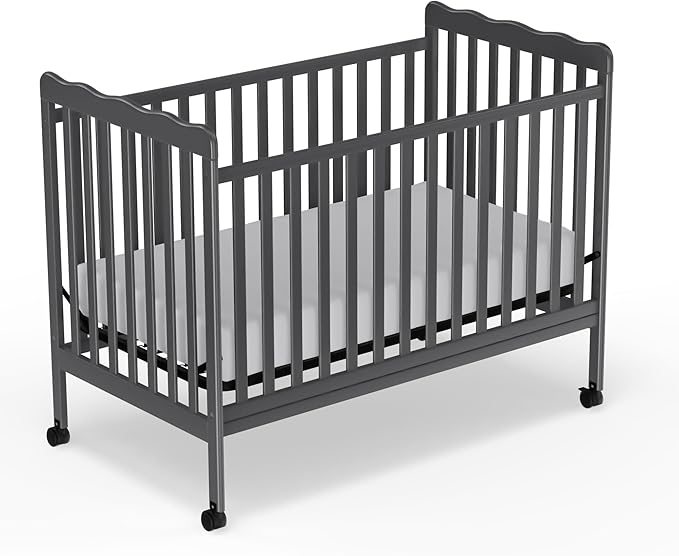 Crib, 3-in-1 Convertible Crib Wood Full Size Toddler Bed with Locking Wheels for Nursery