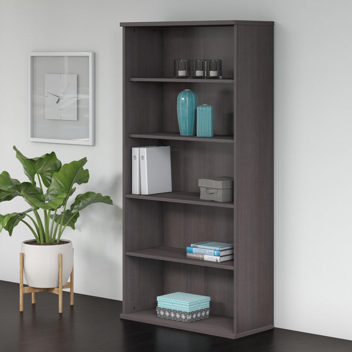 Studio C Tall 5 Shelf Bookcase in Storm Gray, Large Bookshelf for Home or Professional