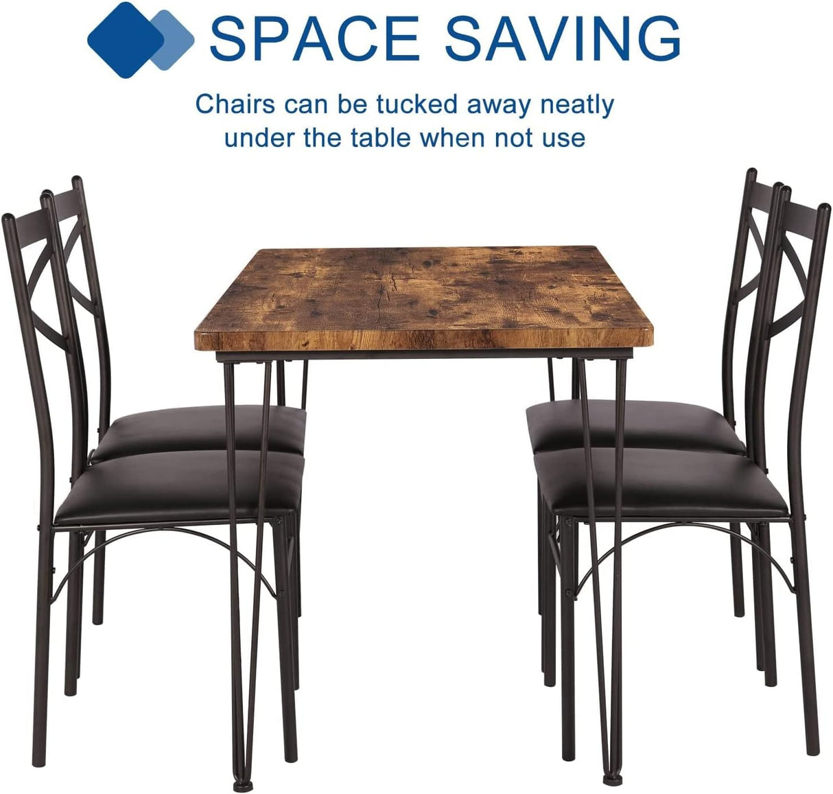 Kitchen Room Table 5-Piece Modern Metal and Wood Rectangular Breakfast Dinette